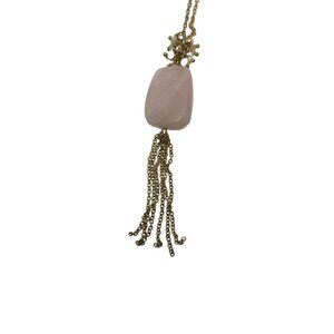 Rose Quartz Goldtone Pendant Necklace With Tassel Detail 32-Inch Chain